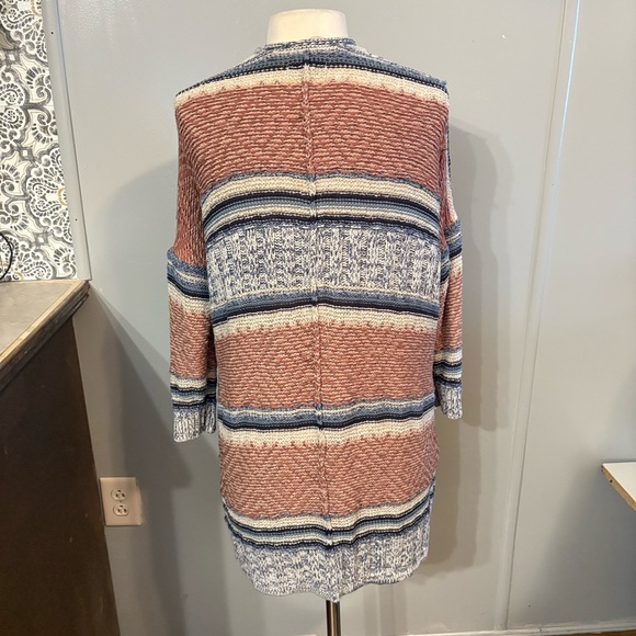 American‎ Eagle Distressed Brown Navy Blue White Striped Cardigan (Women's M) - Picture 5 of 10